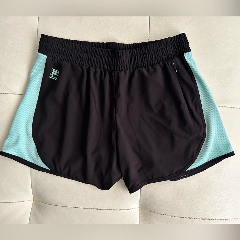 Fila Black and Aqua Athletic Shorts with Breathable Design